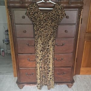 Vintage All that Jazz Black and Gold Maxi Dress, Sz 7/8